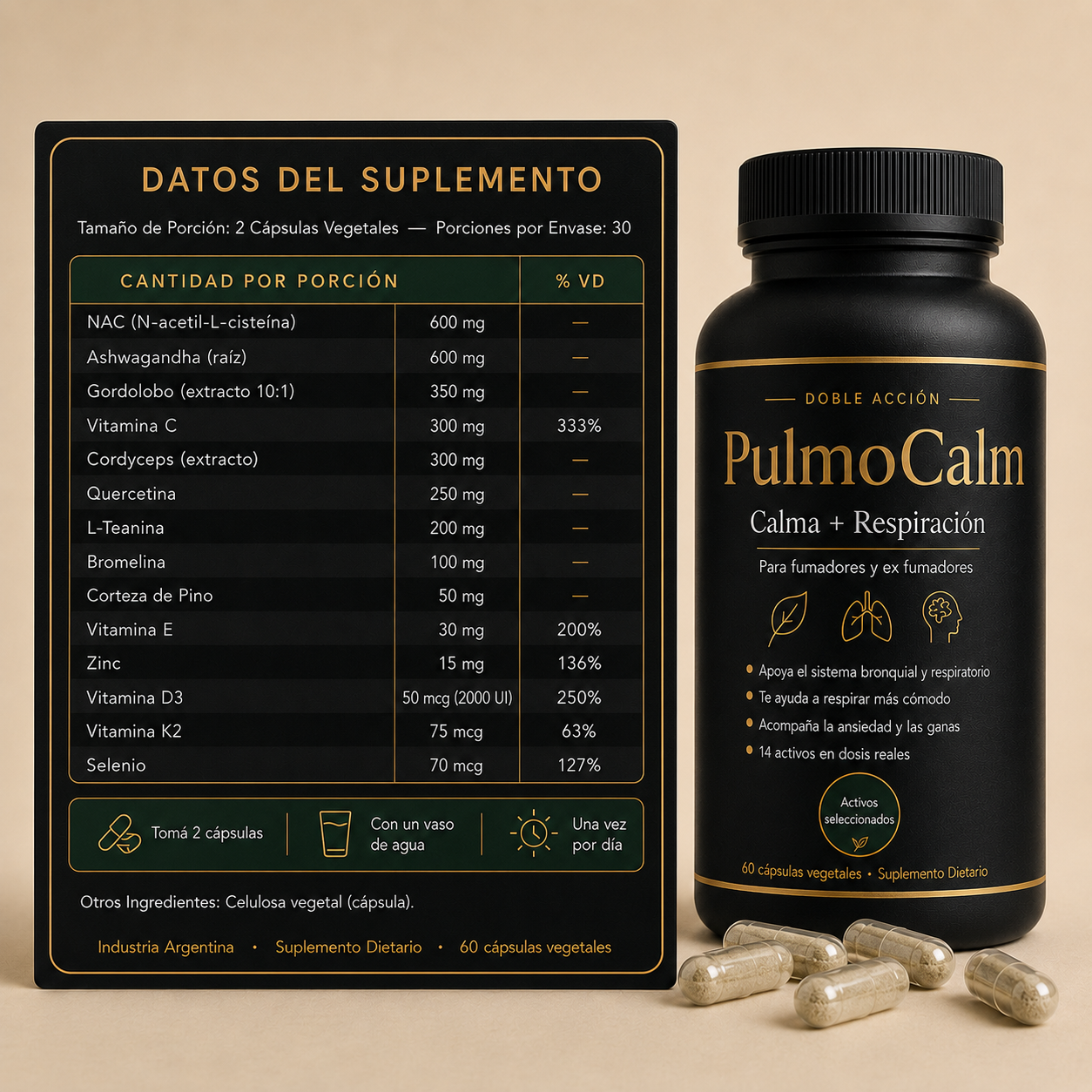 PulmoCalm | Cápsulas Premium de Doble Acción para Respirar Mejor y Controlar la Ansiedad